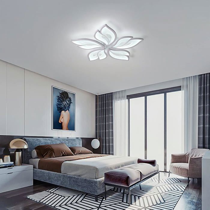 Plafoniera Ganeed, plafoniera LED moderna dimmerabile, telecomando, acrilico, forma di foglia, bianca, per soggiorno, 60W, diametro