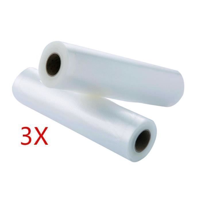 3 rollos de film gofrado para envasado al vacío de alimentos, 28 cm x 5 m, rollo de film para envasado al vacío para bolsas de seguridad