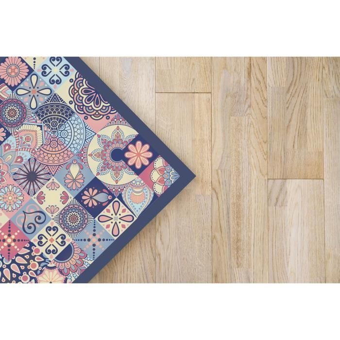 Tapis Vinyle Panorama Carreaux de Ciments Cuisine Rose 80x200 cm - Tapis pour Cuisine, Bureau et Salon en PVC