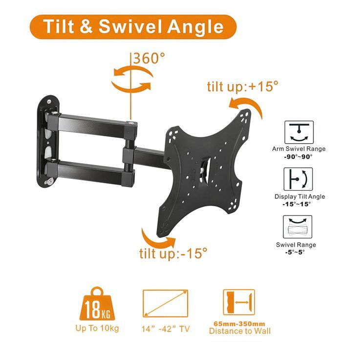 Support mural TV inclinable et orientable avec bras rotatif pour écrans plats 14