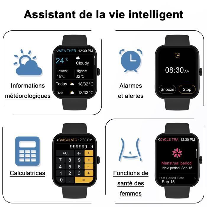IOWODO Smartwatch voor dames en heren, multifunctionele waterdichte Bluetooth-activiteitstracker voor Android en iOS, zwart