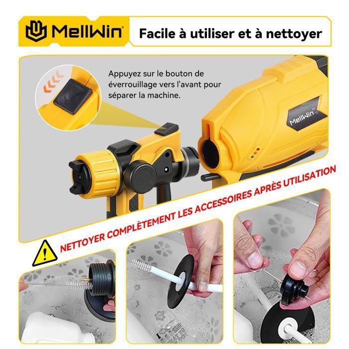 MELLWIN Cordless Electric Paint Sprayer 1000ML, 3 Nozzles 1/1.8/2.5 mm, 2 x 3000mAh Batteries