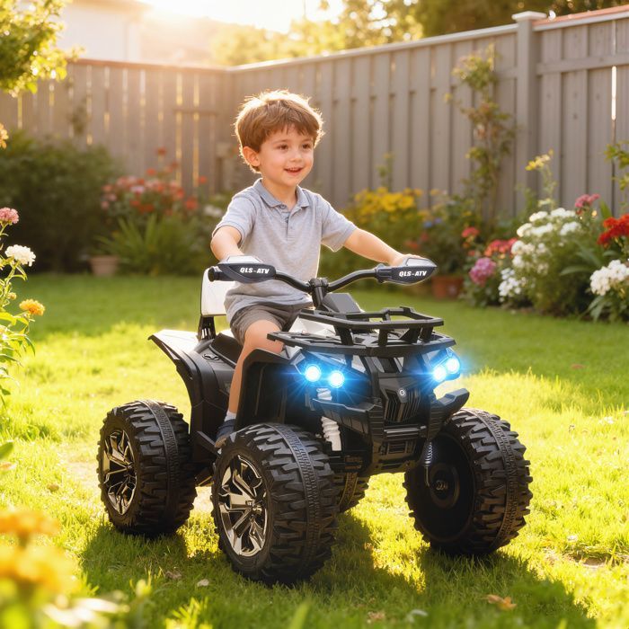 Elektrisches Kinder-Quad – HOMCOM – 12 V, max. 8 km/h – Licht- und Soundeffekte, Sitz mit Rückenlehne – Metall, PP – Weiß/Schwarz