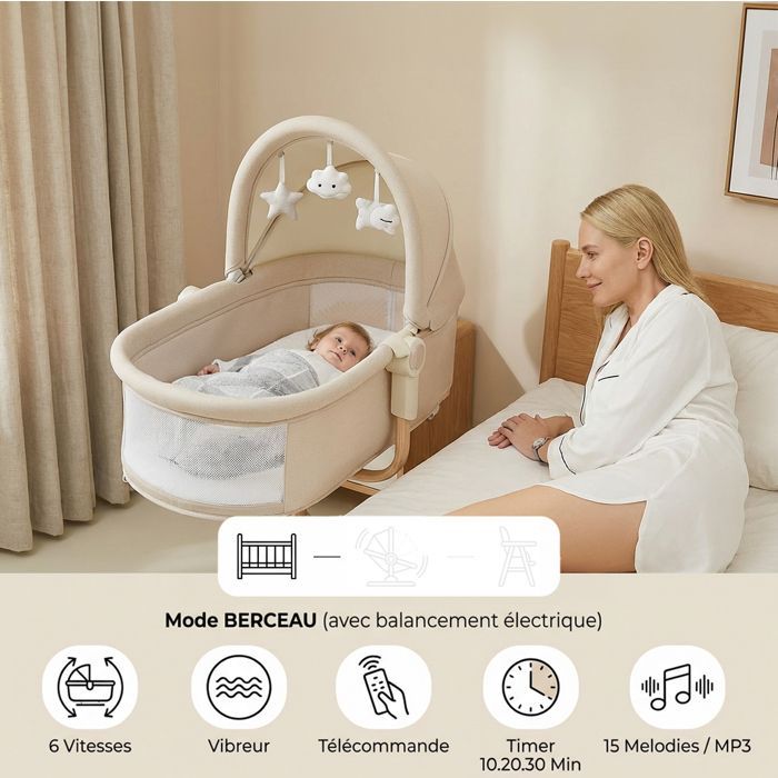 Altalena per neonati BEBE2LUXE Louna 4 in 1: sdraietta, culla, seggiolone, altezza regolabile, 6 velocità, vibrazione, USB/MP3