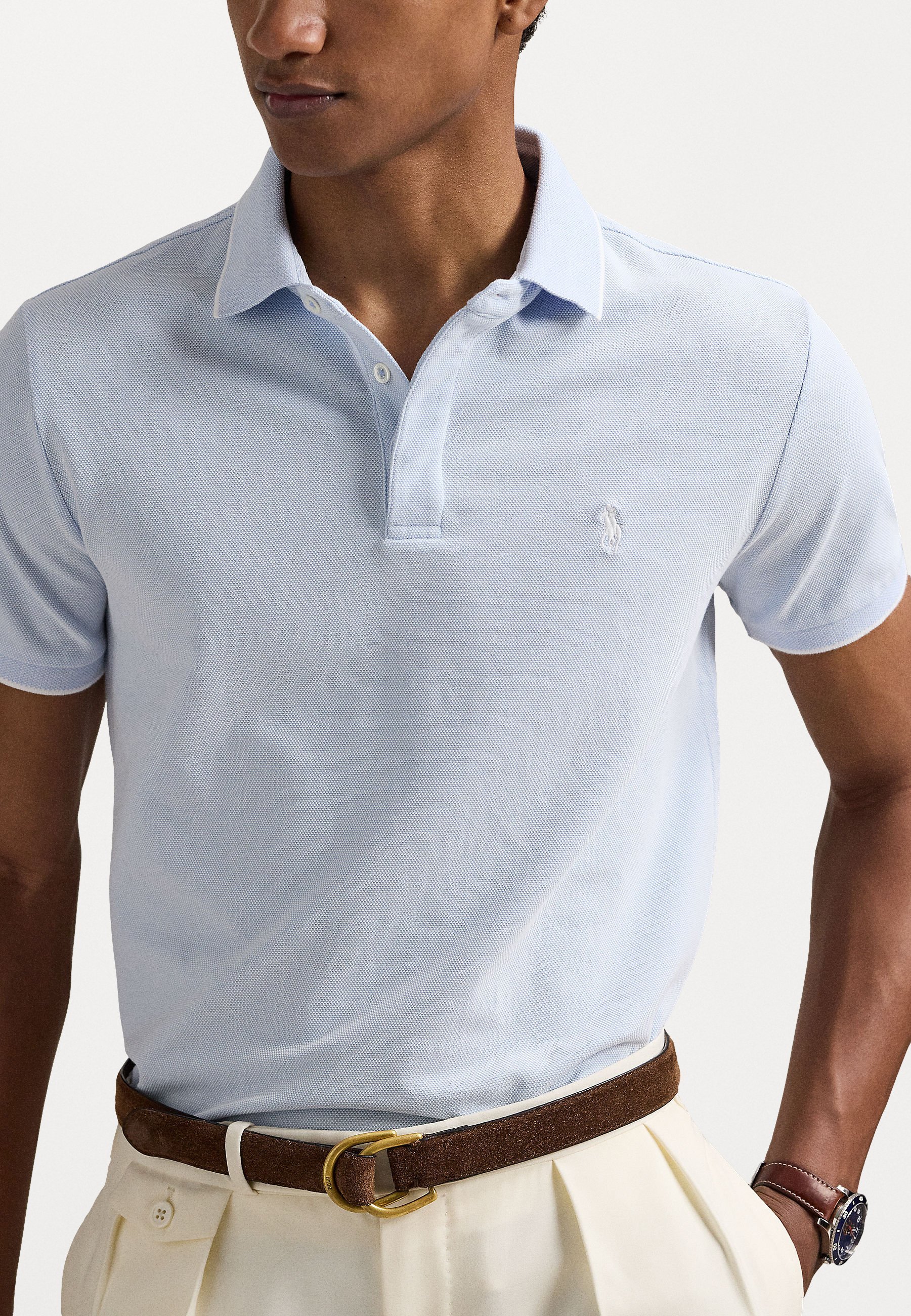 Polo Ralph Lauren CUSTOM SLIM FIT STRETCH OXFORD MESH POLO - Polo - bleu bureau/blanc