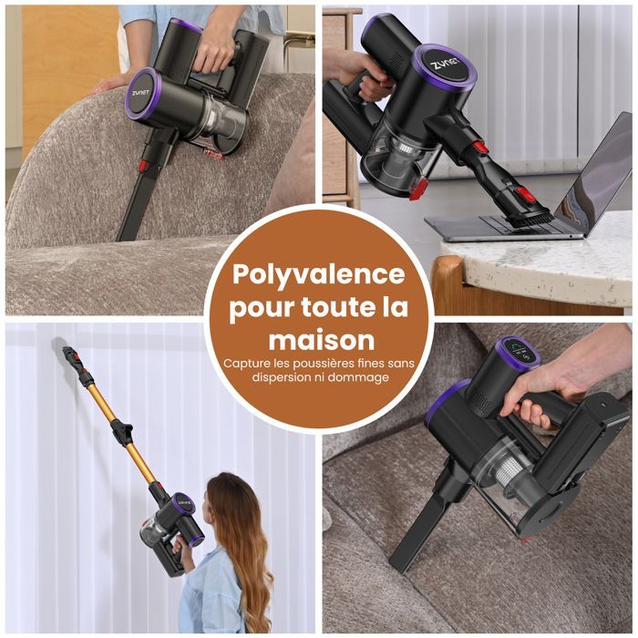 Zynet S9 Cordless Stick Vacuum Cleaner, 45kPa/500W/45min, Foldable, Wall-Mounted Charging Station, Green LED, Pet Hair/Carpets/Hard Floors