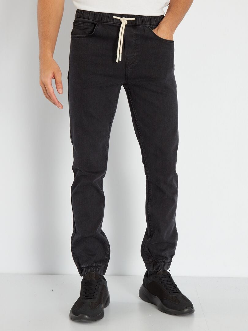Calça jeans jogger com cintura elástica - CINZA