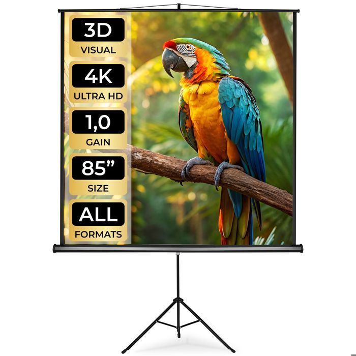 Pantalla de proyección - TECTAKE - Pantalla de proyección extensible de poliéster con trípode 152 x 152 cm - Blanca