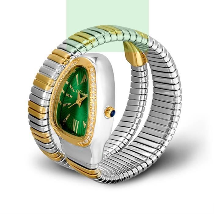 Reloj SHARPHY para mujer, nuevo diseño especial, brazalete de acero con diamantes y serpiente, estilo hip-hop, verde, regalo.