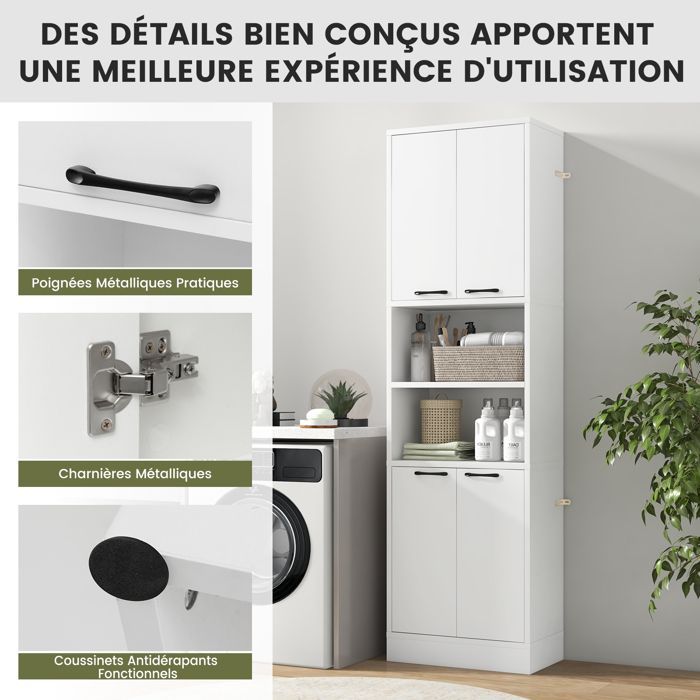 GIANTEX 6-Tier Kitchen Buffet, 190cm High - 2 Cupboards with 4 Doors + 2 Compartments - Bathroom Storage Unit - White