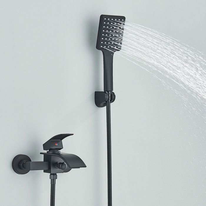 Rubinetto per bagno, rubinetto per vasca con doccia, kit rubinetto doccia nero con doccetta, rubinetto a parete