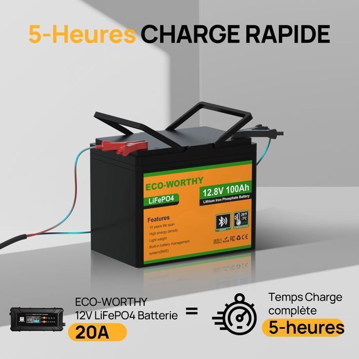 100Ah 12V 1.2KWh Lithium Battery with Bluetooth, LiFePO4 Battery for Power Wheels, Motorhomes
