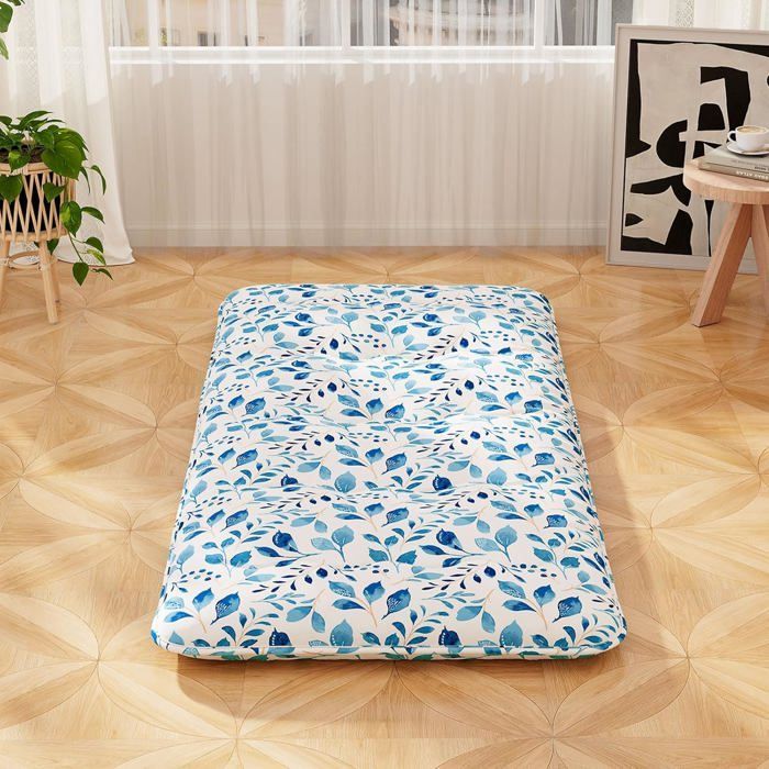 COSTWAY Matelas Futon 90 x 200 CM, Surmatelas Amovible Lavable, Matelas de Sol Portable avec Sac de Transport, Motif de Feuille