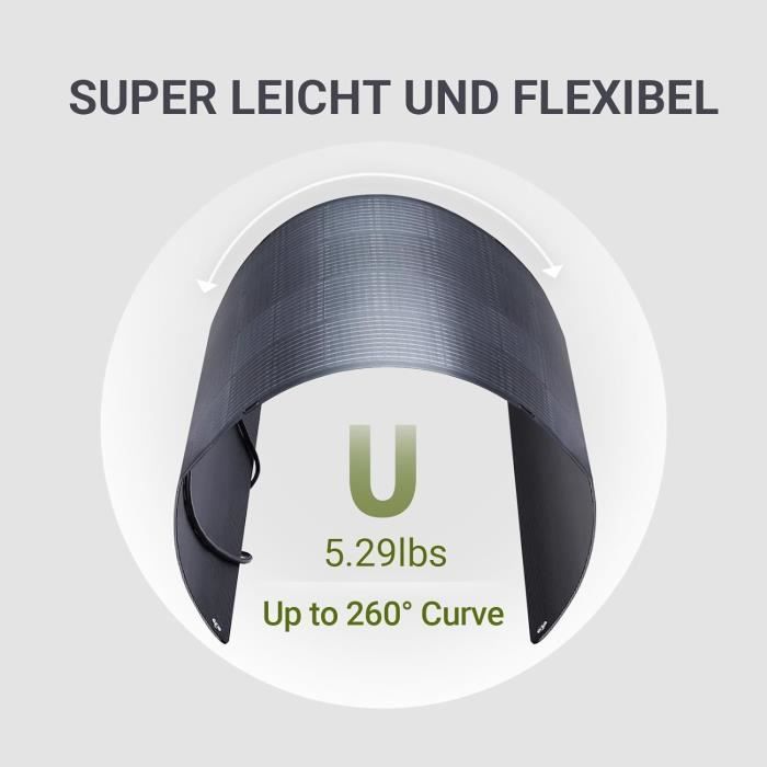 ALLPOWERS 100W Monokristallines ETFE Flexibles Solarmodul IP68 12/24V – 106×65 cm, Ultraleicht und Gebogen