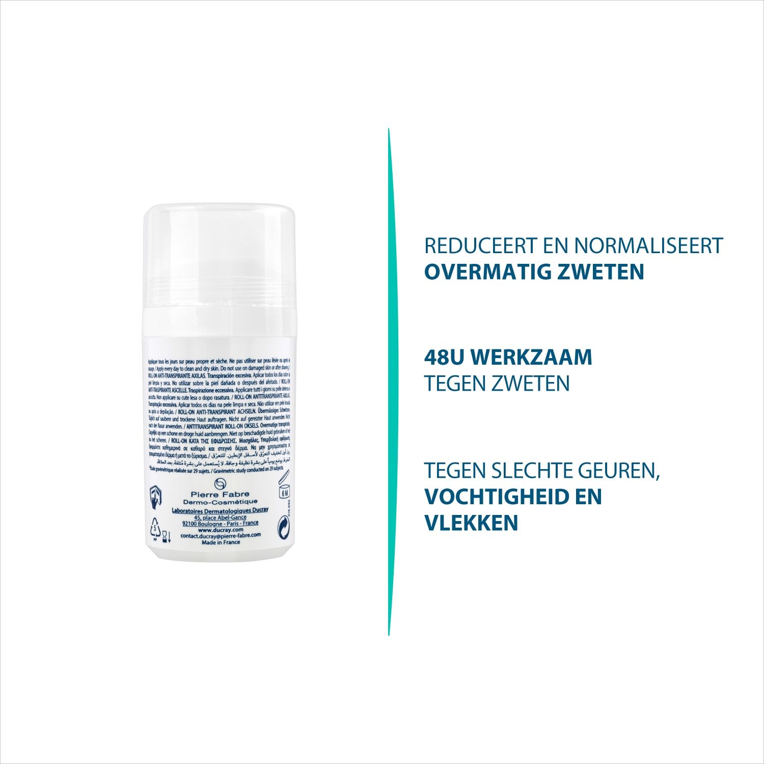 Ducray antiperspirant dezodorans, kontrola vlage, roll-on – 40 ml
