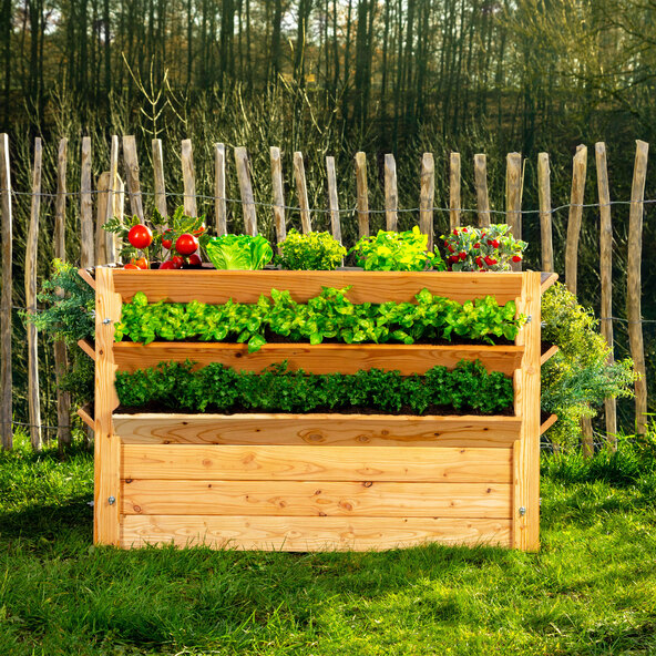Premium XXL hevet hagebed i naturlig lerk, 125 x 91 x 73 cm