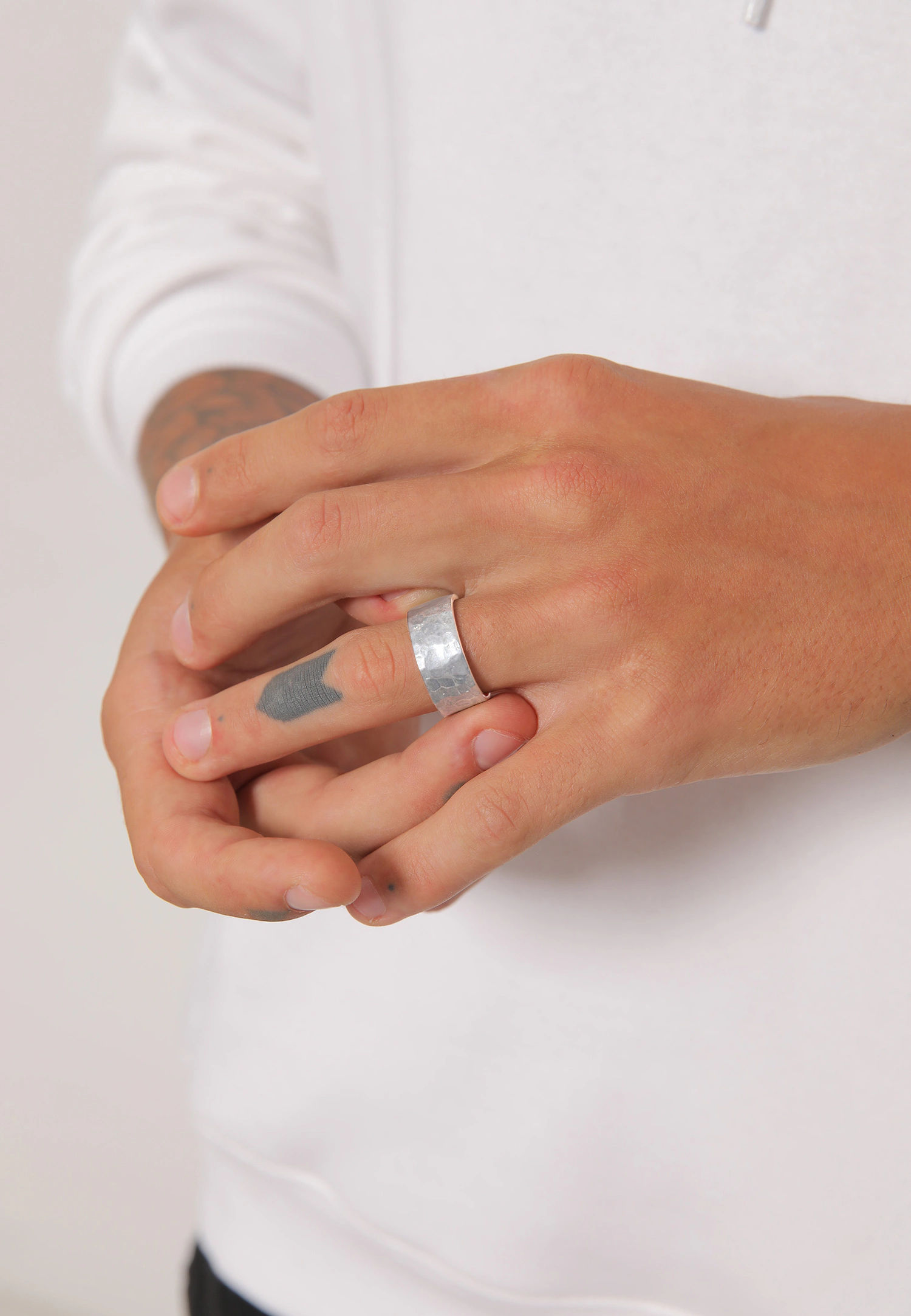 KUZZOI Bague pour homme en argent sterling 925, martelée et massive.