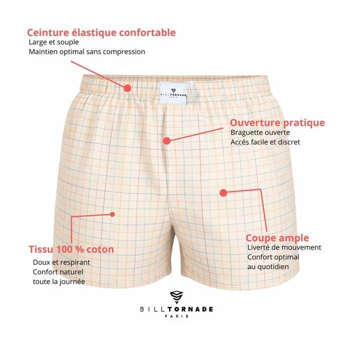 Calzoncillos bóxer para hombre Bill Tornade, paquete de 6, 100 % algodón, colores aleatorios - Calzoncillos bóxer tejidos cómodos, corte holgado, ropa interior transpirable para hombre