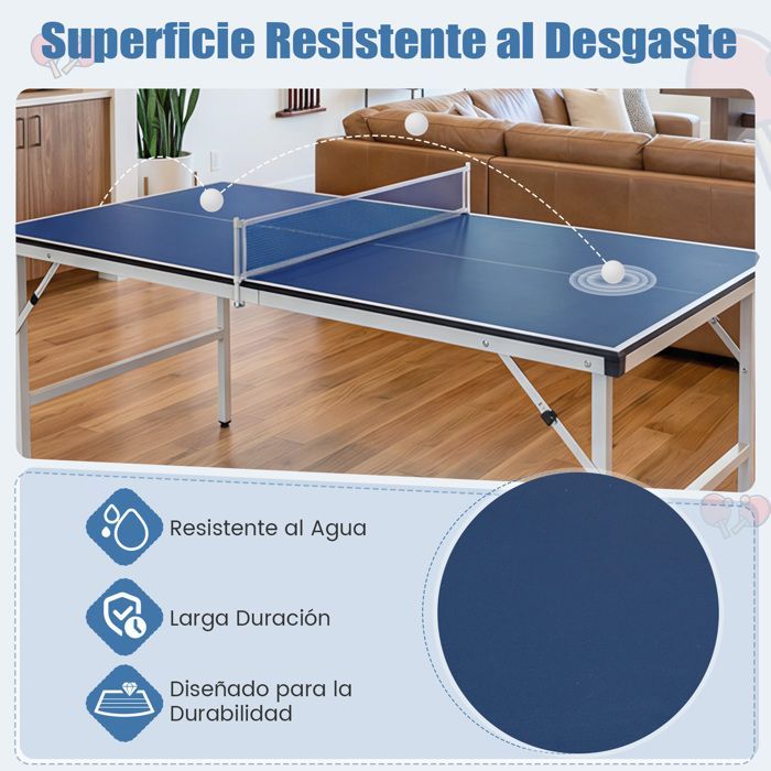 COSTWAY Opklapbare tafeltennistafel 152,5 x 76 x 71 cm - inclusief net, 2 rackets en 2 ballen - Voorgemonteerd - Geschikt voor binnen en buiten