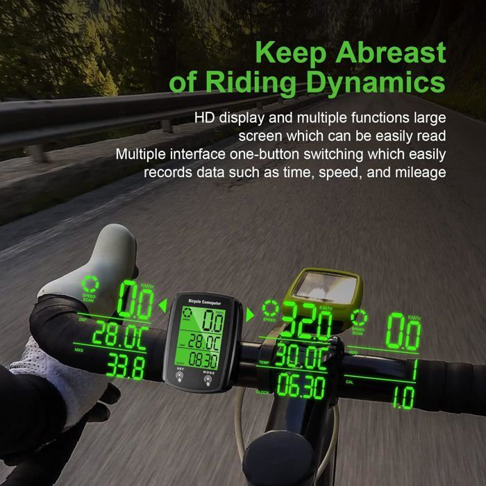 Compteur de vitesse/odomètre GPS universel 19 fonctions pour vélo, étanche IP54, avec écran tactile LCD rétroéclairé.
