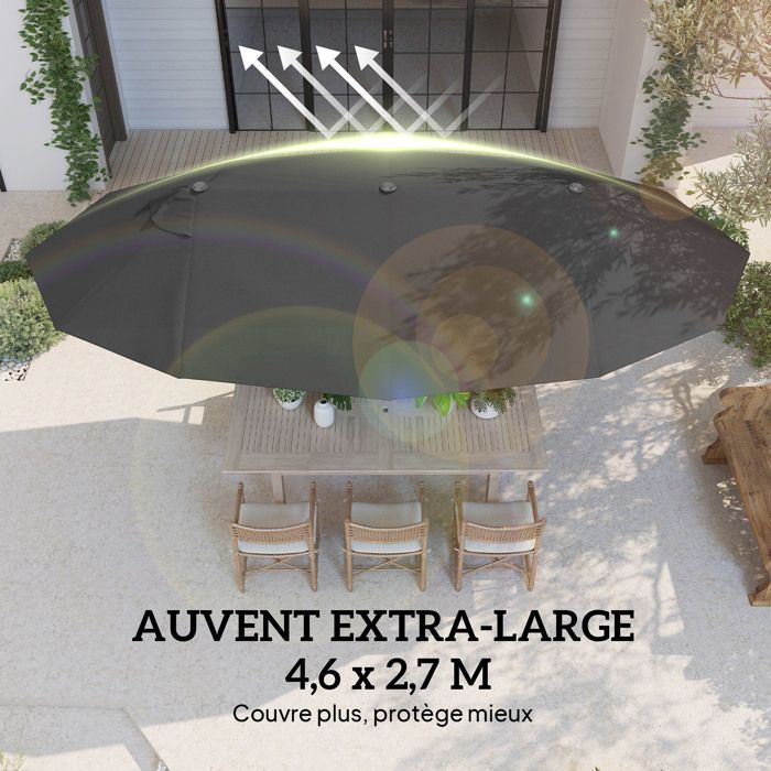XXL tuinparasol, groot formaat, met draaimechanisme te openen en te sluiten, staal, polyester met hoge dichtheid, zwart