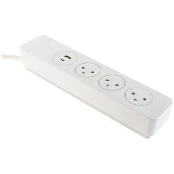 Bloco de tomadas OTIO Mantea com 3 tomadas Easyeject + 2 USB - 1,5 m - Branco