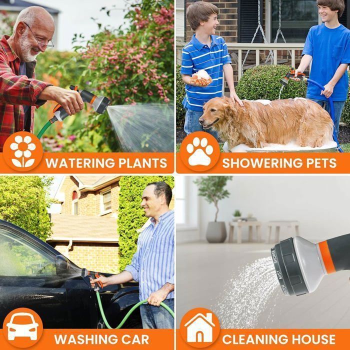 Gieter met 8 sproeistanden en 4 aansluitingen, voor autowassen, tuinieren, enz., 11*12*5,2 cm, oranje en zwart