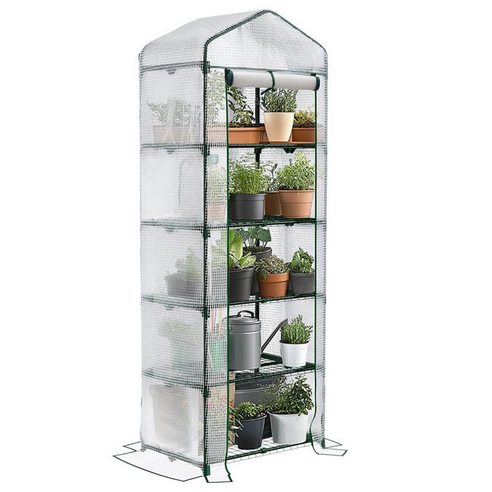 Invernadero de jardín VOUNOT® con 5 estantes - 69x49x193cm Blanco - Cubierta reforzada - Puerta enrollable con cremallera
