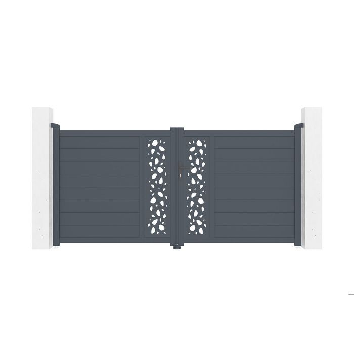 Puerta batiente y kit de motorización - Casanoov - SUNNY - 3 m de altura (145 cm) - Aluminio - Gris antracita / Motorización BUNKER B500