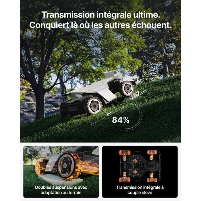 Cortacésped robótico Segway Navimow X420 + Garage X, perímetro inalámbrico de 2000 m², tracción total + NRTK + visión de 360°, pendiente del 84%, mapeo automático.