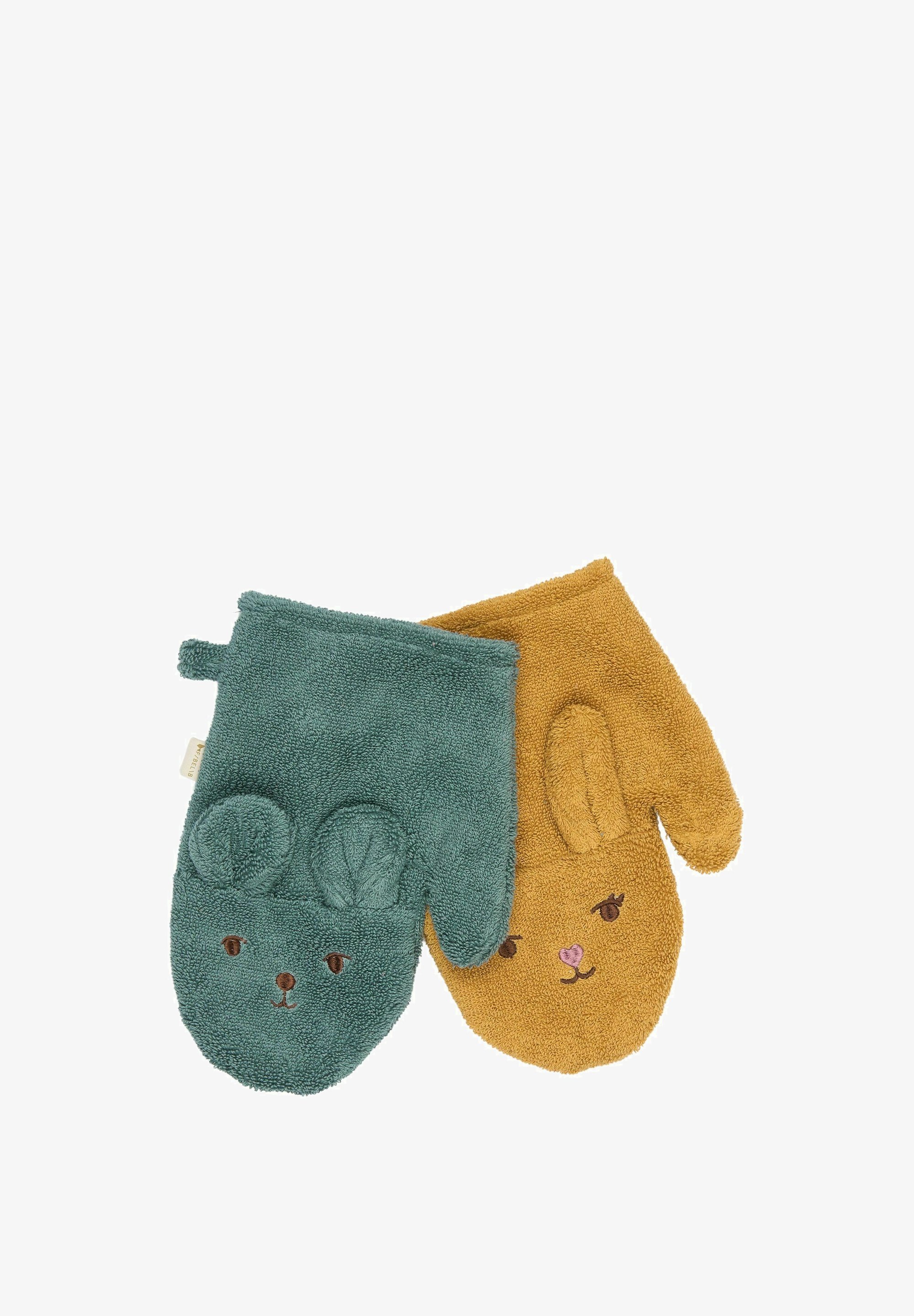 Fabelab BADE – 2er-Pack – Bär und Hase – Fäustlinge – Waldamsel