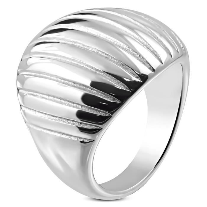 Women's steel signet ring in a shell dome shape - Brand - Model - Silver - Adult - Unisex