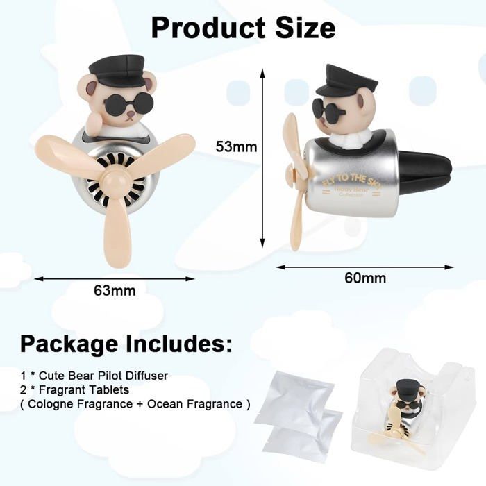 Ambientador de coche con diseño de oso piloto de dibujos animados, accesorios para coche, ambientador decorativo