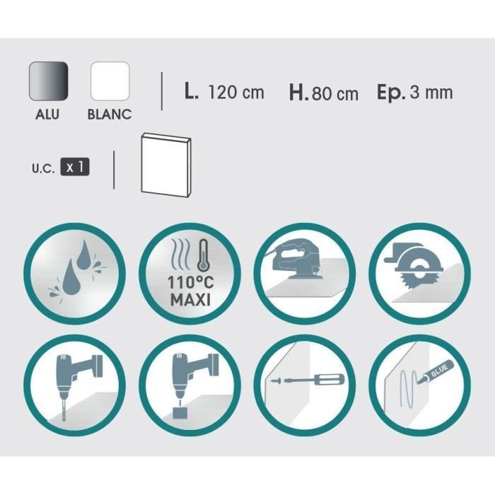 NORDLINGER PRO Plaque composite - Aluminium - 80 x 120 cm 3/0,15 mm - Blanc