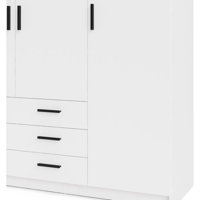 Armoire VEGA - Décor Blanc mat - 4 portes + 3 tiroirs - L 195,5 x P 49,6 x H 200,4 cm