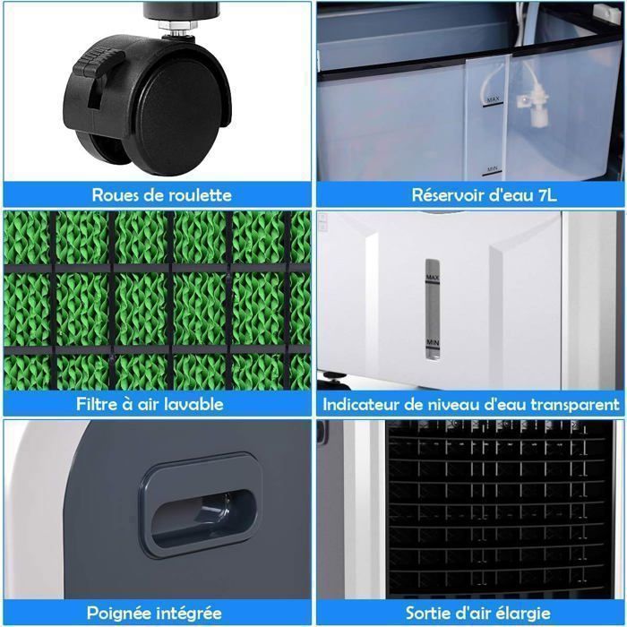 Aire acondicionado/enfriador portátil COSTWAY 7L 75W 5 en 1 - Refrigeración/Calefacción - Control remoto - Temporizador de 8 horas - 3 velocidades - Oscilación de 70°