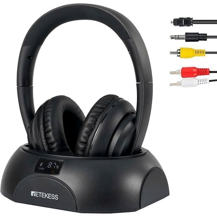 Retekess TA006 Wireless TV Headphones, Audio Headset, 8 Hour Battery Life, 30m Range, 3.5mm Stereo Headphones, RCA Input, Coaxial Cable, Audio Cable