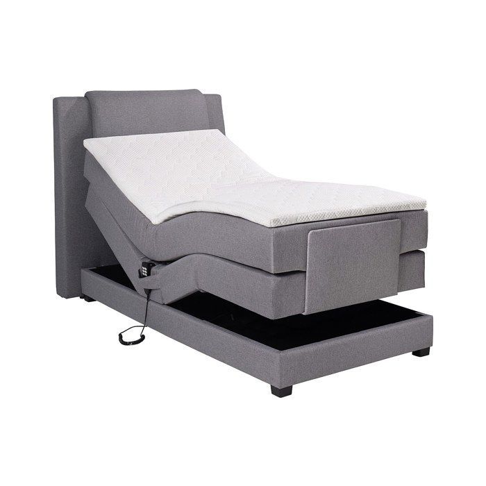 Juego completo de cama con somier que incluye cabecero, base de cama eléctrica ajustable, colchón y cubrecolchón - 100 x 200 cm - Tela - Gris claro -
