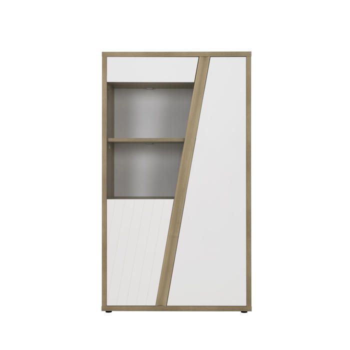Sideboard mit zwei Türen in Hochglanzweiß mit Eichenholzoptik, elegantes Design