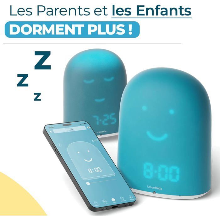 Réveil enfant REMI - Babyphone, veilleuse, berceuse, suivi du sommeil - Bleu