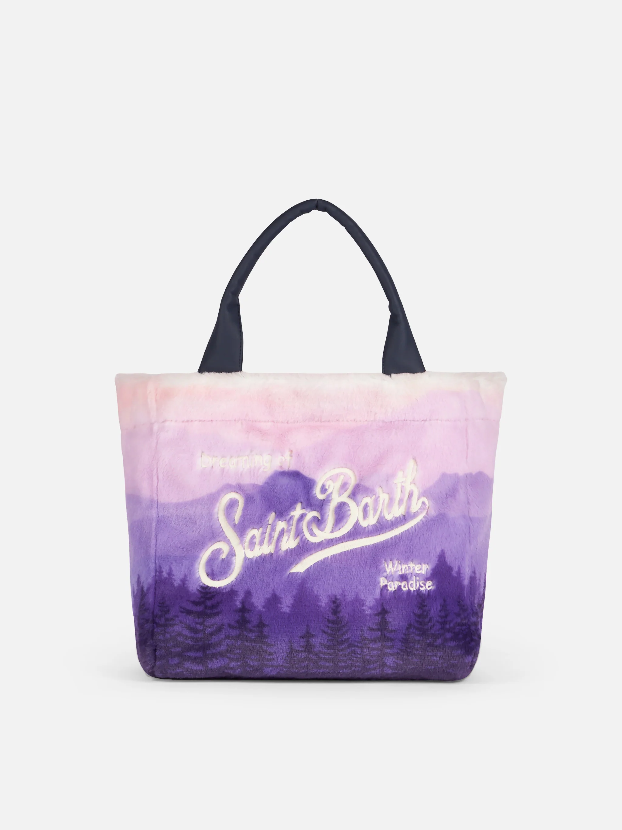 Colette handtas van zacht en pluizig materiaal met ansichtkaartjacquardprint.