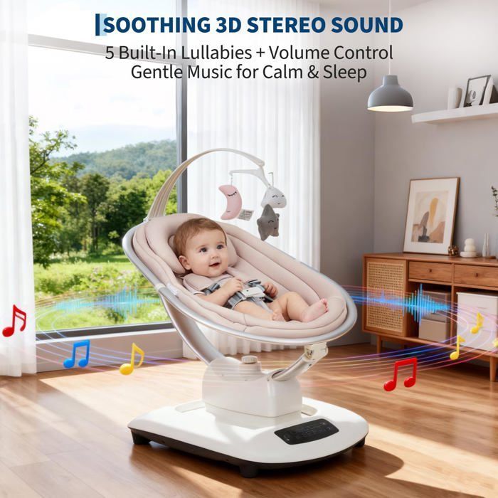 Columpio eléctrico para bebé - Control remoto inteligente - Tecnología de balanceo 5D - Modo de inclinación adaptativo - Beige
