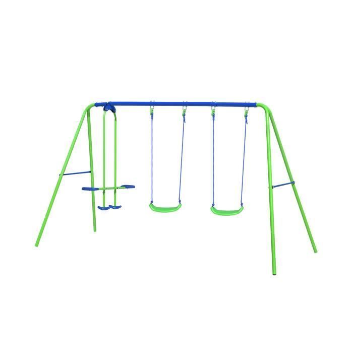 Outdoor Swing Set for Children 3+ Years Old, Double Metal Frame, Outdoor Toys, 280x140x180 cm, 45 kg Seat