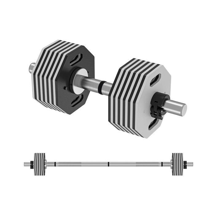 Manubrio a disco da 32 kg, manubrio regolabile semplice con barre, bilanciere e pesi, 1 barra per curl, 1 barra per bilanciere