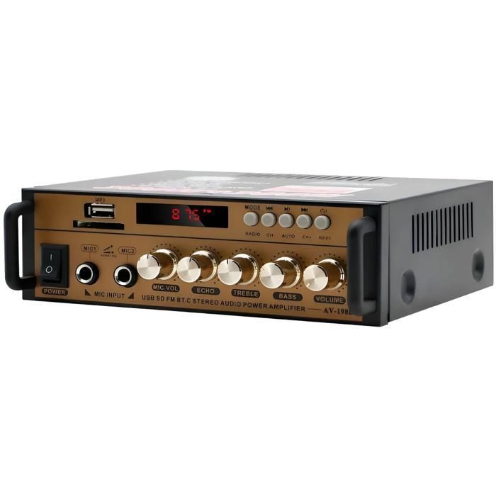 Amplificador HiFi, Bluetooth, doble canal, 60W, estéreo, USB/SD, marrón