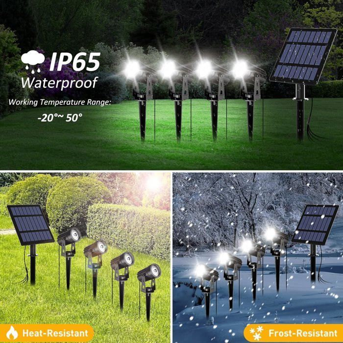 4-Piece Solar Spotlight Set, Waterproof 6000K LED Solar Floodlights with 12M Cable for Patio, Yard, Paths, Trees