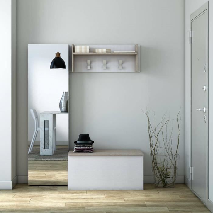 Dmora Narciso Hallway Furniture, Coat Rack with 3 Hooks, Storage Shelf for Hallway, 90x29x34 cm, White and Oak
