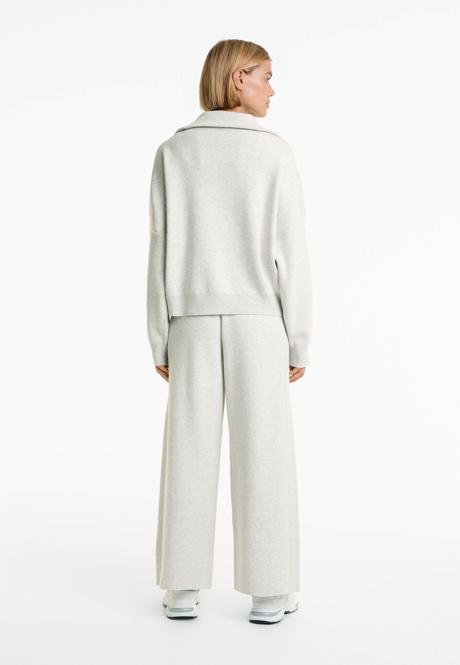 OYSHO RIB KNIT HALF-ZIP - Pullover - meliertes Hellgrau