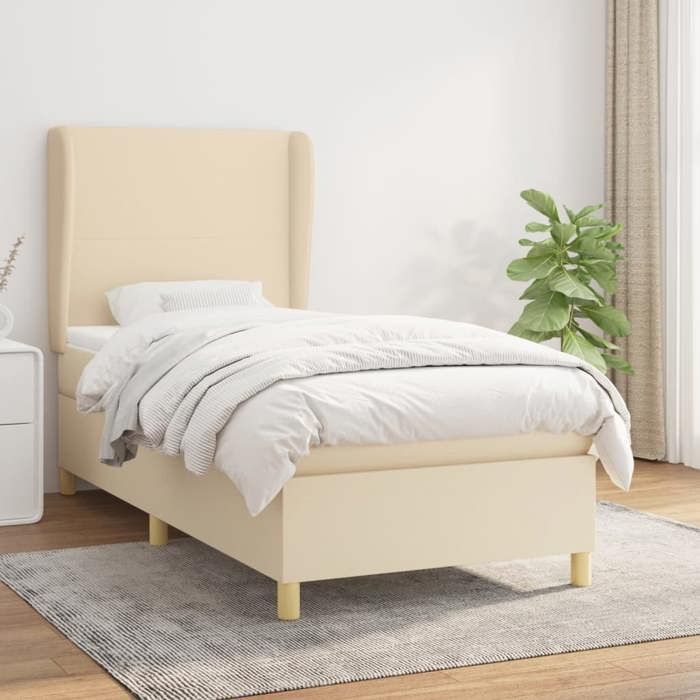 Base de cama de láminas con colchón - Color crema - 90x200 cm - Máxima relajación - Cabecero incluido