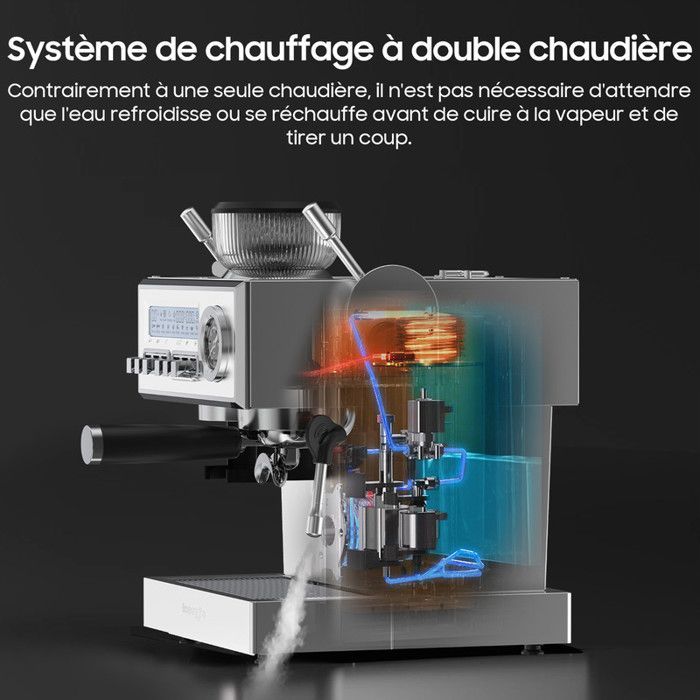 Iceagle-espressokone - italialaistyylinen - 20 baarin pumppu - 1350 W - 25 asetusta - integroitu jauhin - LCD-näyttö - 3 lämpötila-asetusta - 1,6 l